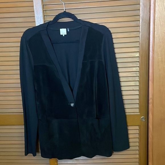 NEW Ecru Black Suede Panel Viscose Long Sleeve Cardigan Womens Size Large - Picture 1 of 12